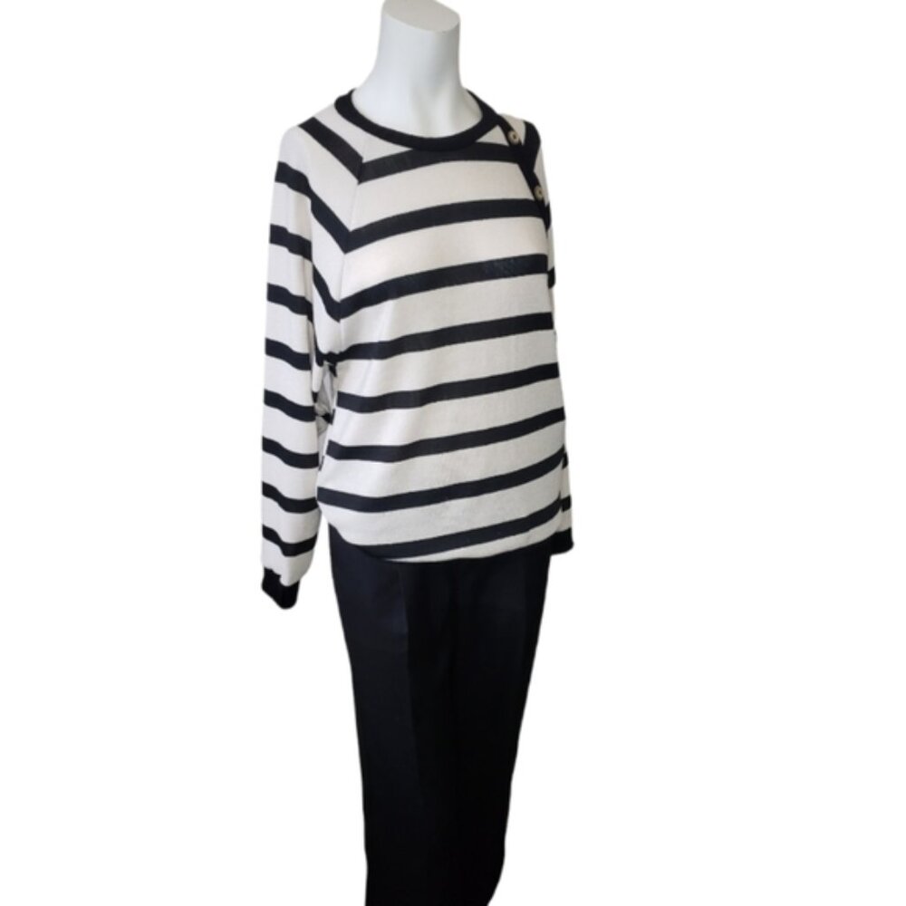 12 pm by Mon Ami sweater crew neck black white stripes size small